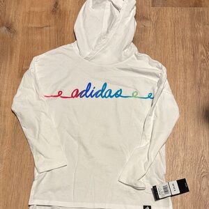 Girls Adidas White Hoodie with Rainbow Logo